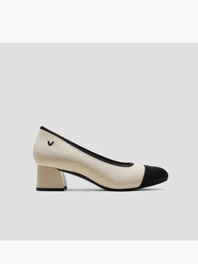 VIVAIA Julie Cap-Toe Block Heel Pumps Cream Black Size 40
